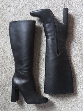 Steve Madden Ally Womens Knee-High Boots Size 7 Black Leather heeled #ALLY07S1